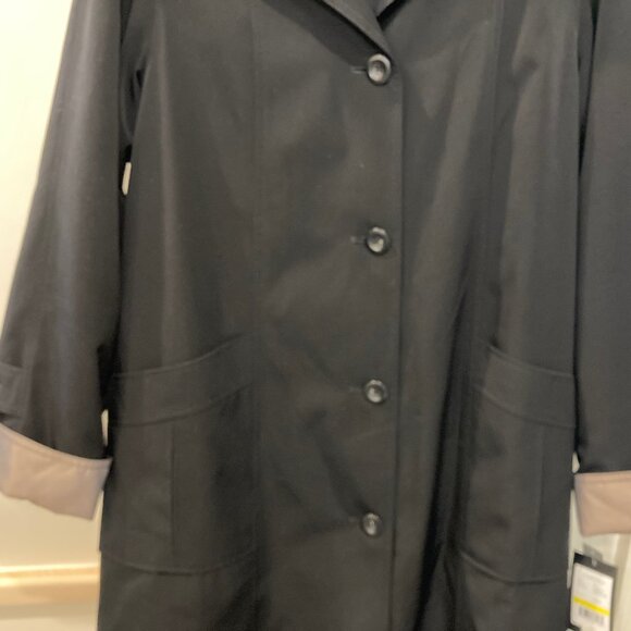 NWT Gallery Womens Trench Raincoat Sz Med Removable Hood Water Resistant Black - Picture 11 of 15